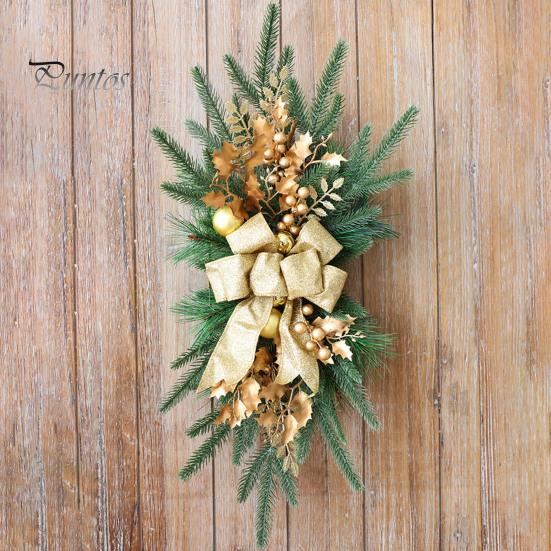 Светящийся рождественский венок для лестницы, венок с каплевидной отделкой, гирлянда для двери и лестницы с ягодным бантом, пластиковый рождественский праздничный домашний декор