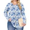 Women's Plus Size Fashion Printed Casual Pleated Round Neck Long Sleeve Top