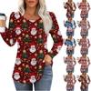 Women's Fashion Casual Pleated Round Neck Christmas Printed Long Sleeve Top