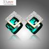 Luxury Rhinestone Square Earrings Austrian Crystal Clip On Earrings Non Piercing For Women Statement Ear Cuff Wedding Jewelry