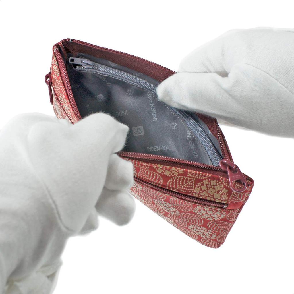 Indenya Inden 6 Red with White Hydrangea No. Pouch, Deerskin, Lacquer, Pattern, 4407-13-174