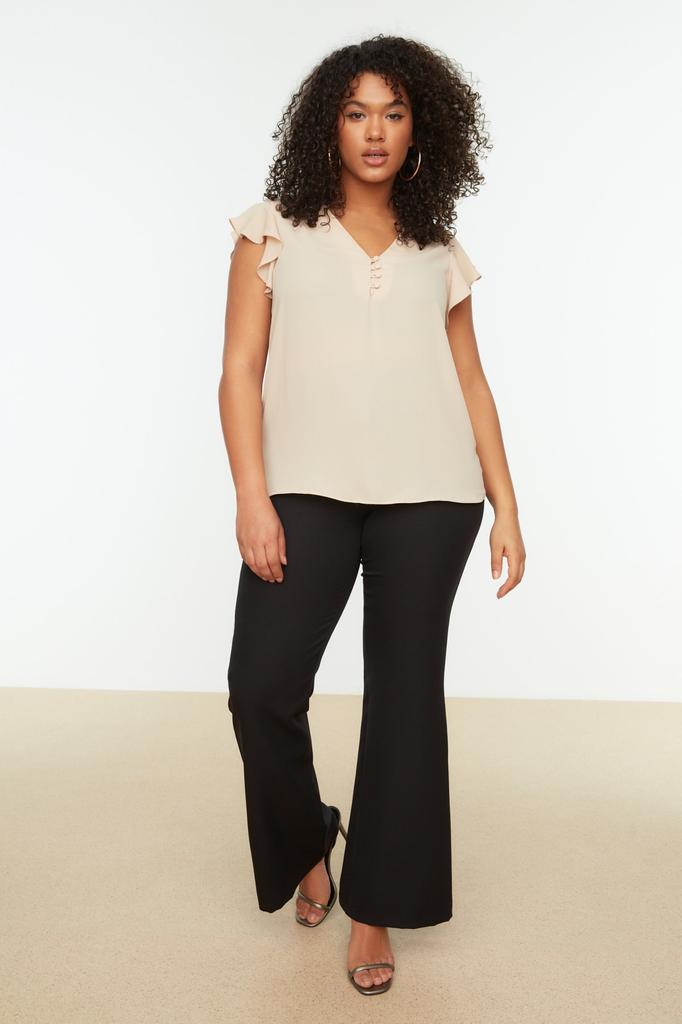 Women's Fashion New Plus Big Size Blouse Stone Woven Button Detailed Blouse