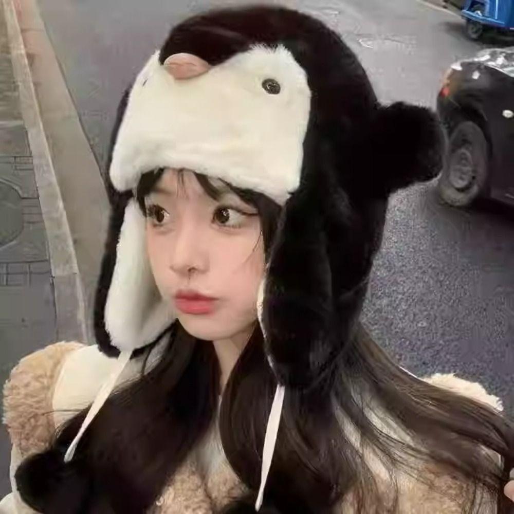 Winter Warm Earflap Hat Cold Protection Beanies Caps Sweet Plush Hat  Kids Adult Gifts