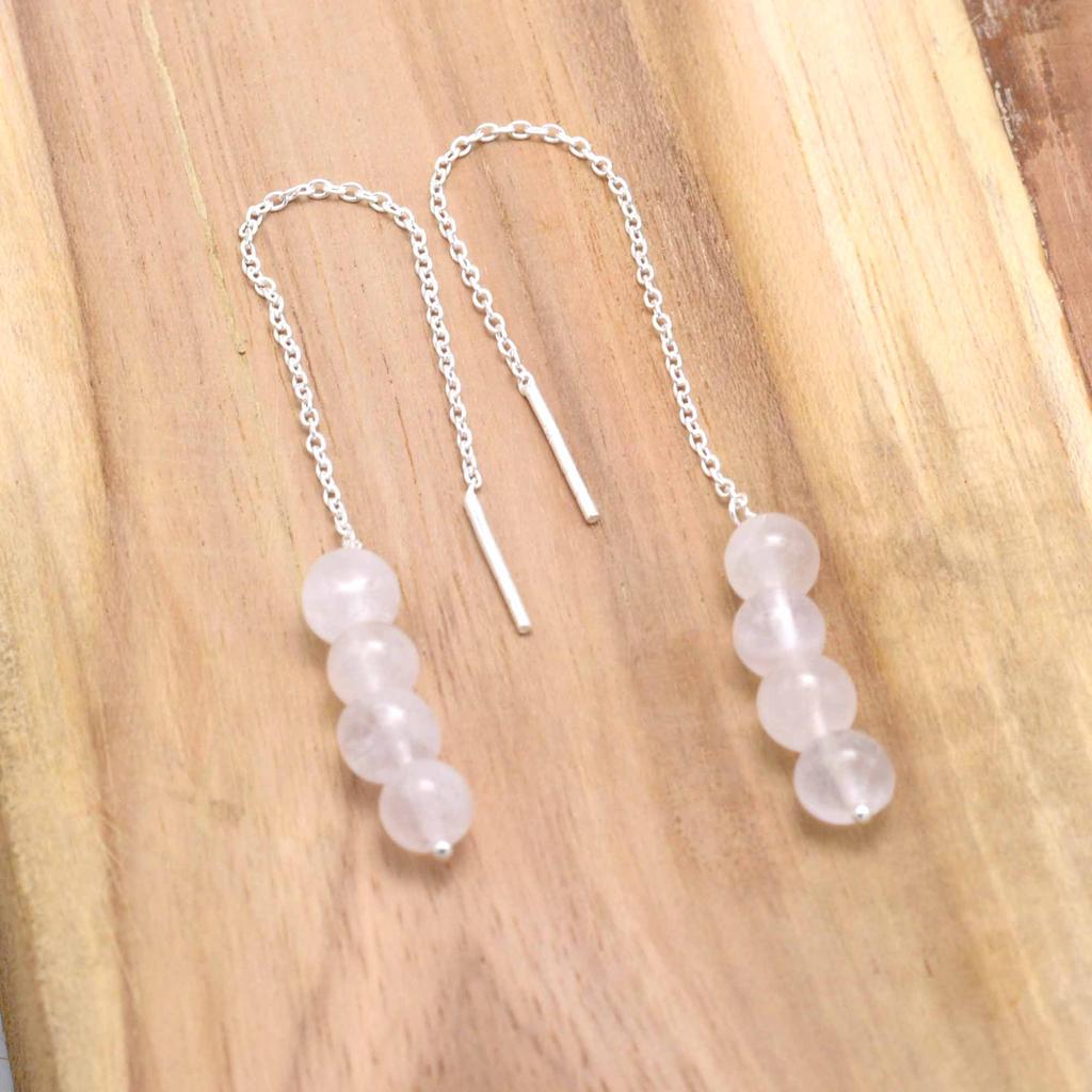 Серьги из серебра 925 пробы с розовым кварцем, женские серьги с бахромой ручной работы из натурального драгоценного камня