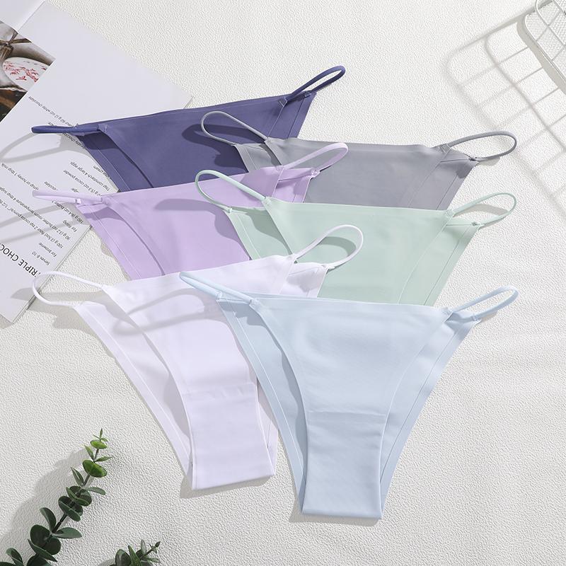 4 шт./комплект Женское бесшовное стринги Нижнее белье Тонкая лямка Низкая посадка Мягкие Удобные Невидимые Panties No Show Мультиколор Комплект