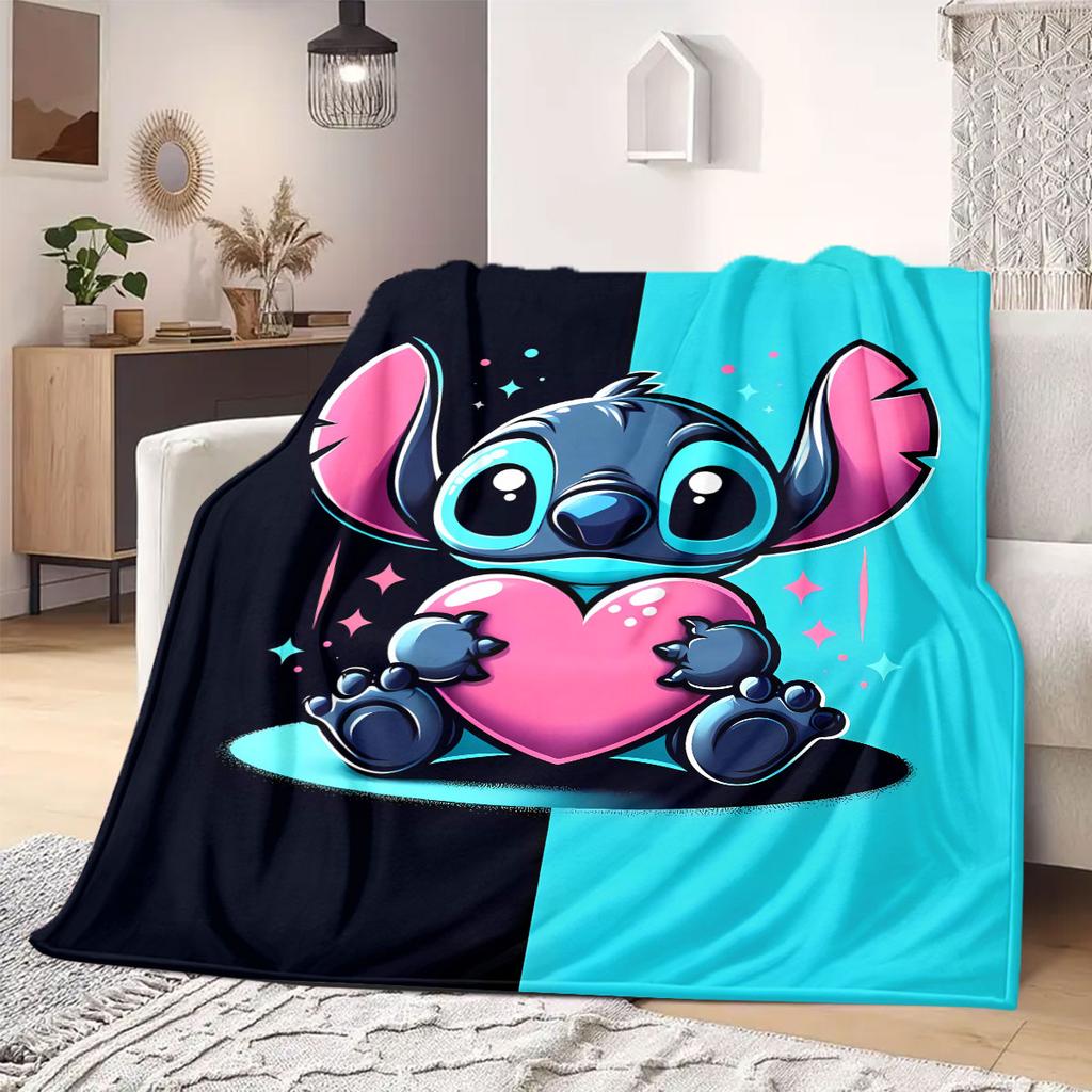 Stitch Print Flannel Blanket for Bedrooms Sofas Beds Chairs Picnics Travel Cartoon Home Decor Design