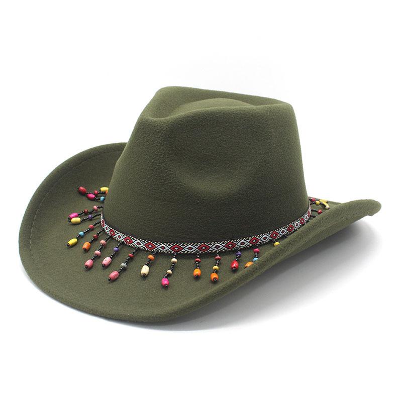 Woolen Western Cowboy Hat Men And Women Couple Ethnic Wind Roll Along Top Hat Sun Hat Jazz Hat