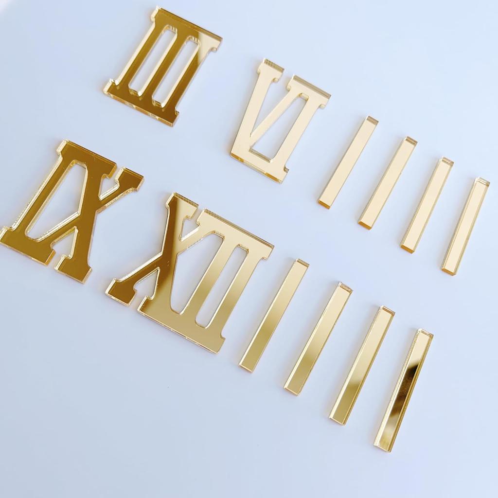 NUO RUI 12 шт. Римские цифры Золотые зеркальные цифры и тире для DIY настенных часов (Зеркальное золото)