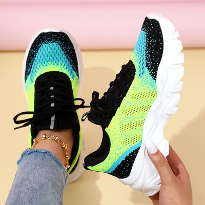 Летние новые модные дышащие трикотажные сетчатые женские теннисные спортивные туфли на толстой подошве в стиле кампуса, массивные кроссовки для бега на открытом воздухе