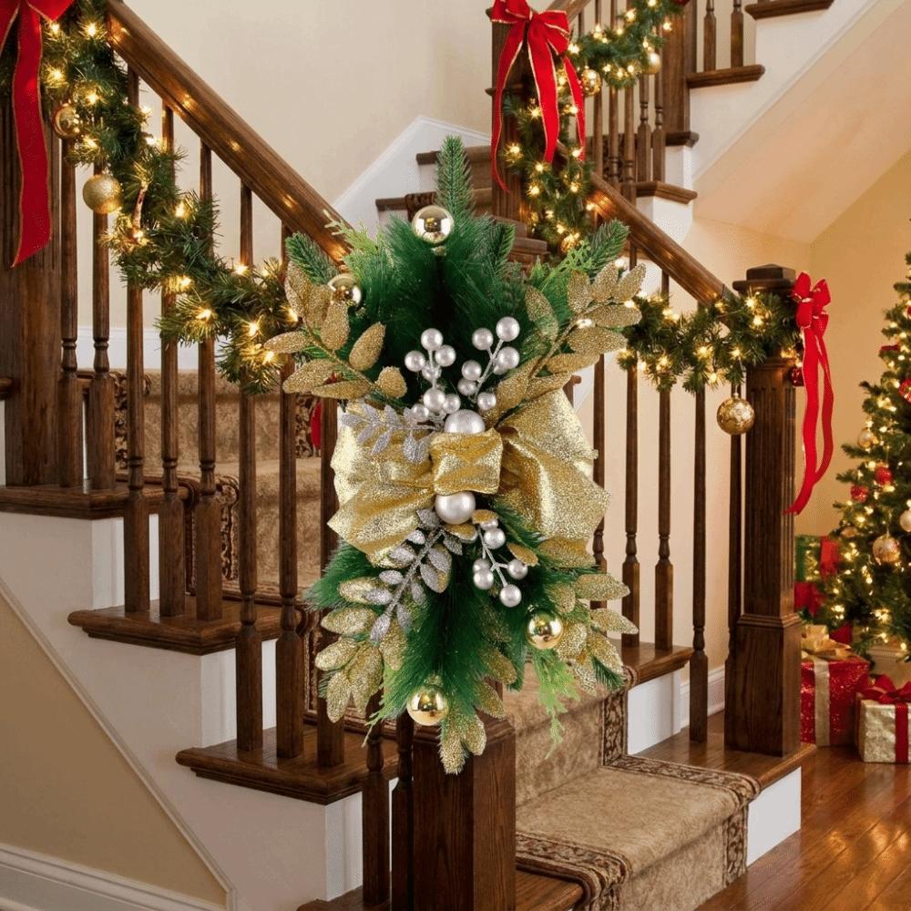 Vertical Droplet Shaped Christmas Pine Needle Swag Wreath Xmas Tree Garland Party Supplies