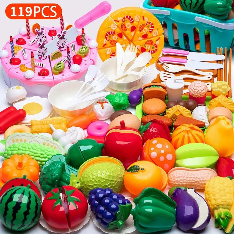 Разрезание игрушечной еды для детей, кухонные игрушки, ролевая игра, фрукты, овощи, пицца, торт, аксессуары, раннее образование, для игрушки для девочки