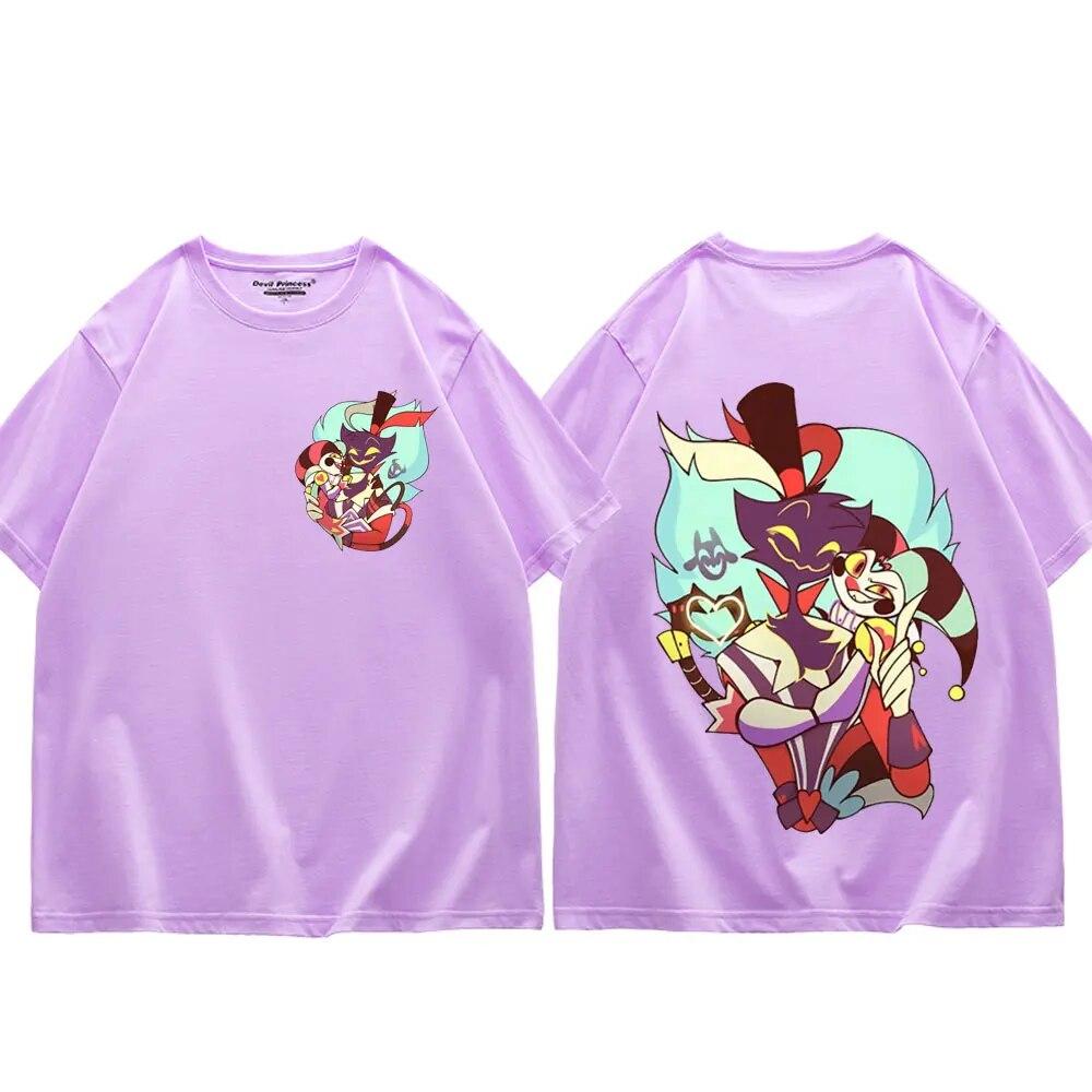 Футболки с рисунком аниме Helluva Boss, уличная мода, футболка с короткими рукавами и героями мультфильмов, женская футболка унисекс, Y2k, эстетика, футболка большого размера