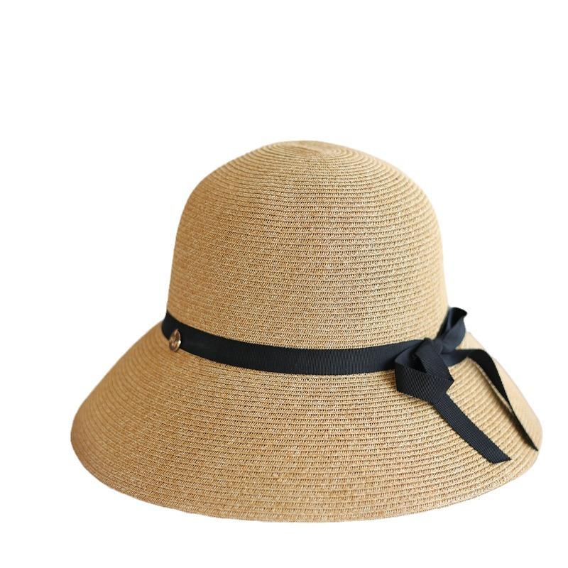 Small standard bow versatile sunshade fisherman straw hat woman seaside vacation sunscreen big brim basin hat woman