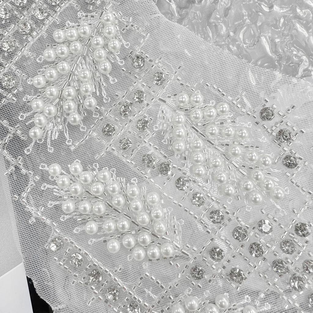 White Mesh Bead To Flower Cloth Sticker Diamond Accessories Clothing Dress Wedding Dress Decorative Cloth Sticker Accessories