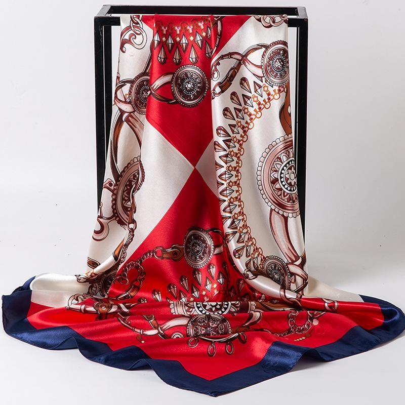Spring/Summer New Women'S Silk Scarf 90 * 90cm Simulated Silk Twill Square Scarf Fashion Printed Large Square Scarf Professional Scarf