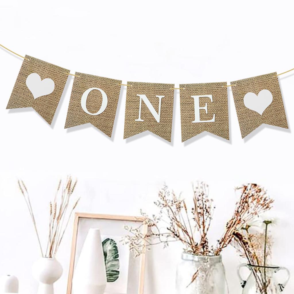 Baby Birthday 1 Year Old Banquet Party Dining Chair Arrangement Banner One Imitation Linen Flag Customization