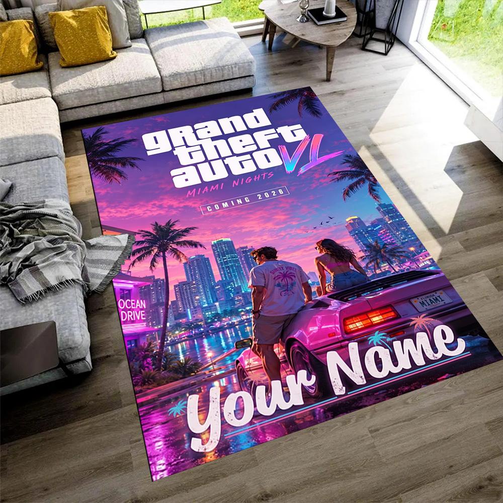Grand Theft Auto Customize Your Name Floor Mat Design for Entryway Dormitory Outdoor Game Room Antislip Carpet Decorate Offices Gift for Festivals