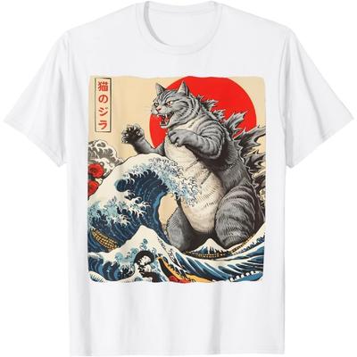 Котзилла Кот Японское искусство Забавные подарки с котами для мужчин женщин детей Футболка