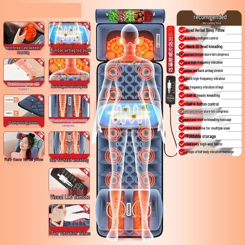 Многофункциональная массажная накладка для кресла с подогревом: Полный массаж с разминанием для шейного и поясничного отделов позвоночника