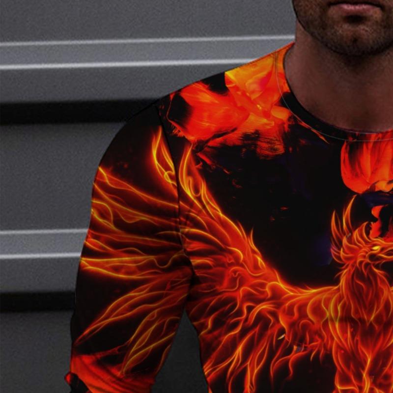 Весна-Осень 3D цифровая печать Phoenix Flame мужская повседневная свободная футболка с длинным рукавом Pulleys&Long Sleeves мужская