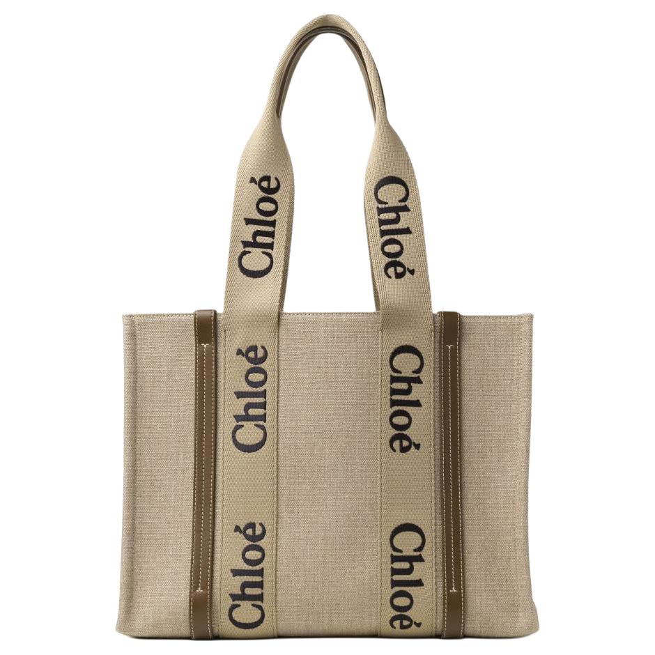 Chloe Woody Logo Open Tote Bag Women Tote Bags Khaki CHC23-AS383L17-20X