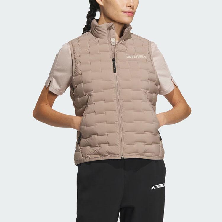 adidas Жилет из гусиного пуха, тканый, 800% наполнитель, однотонный, с логотипом, для спорта на открытом воздухе, женский жилет, розовый, коричневый IT8692
