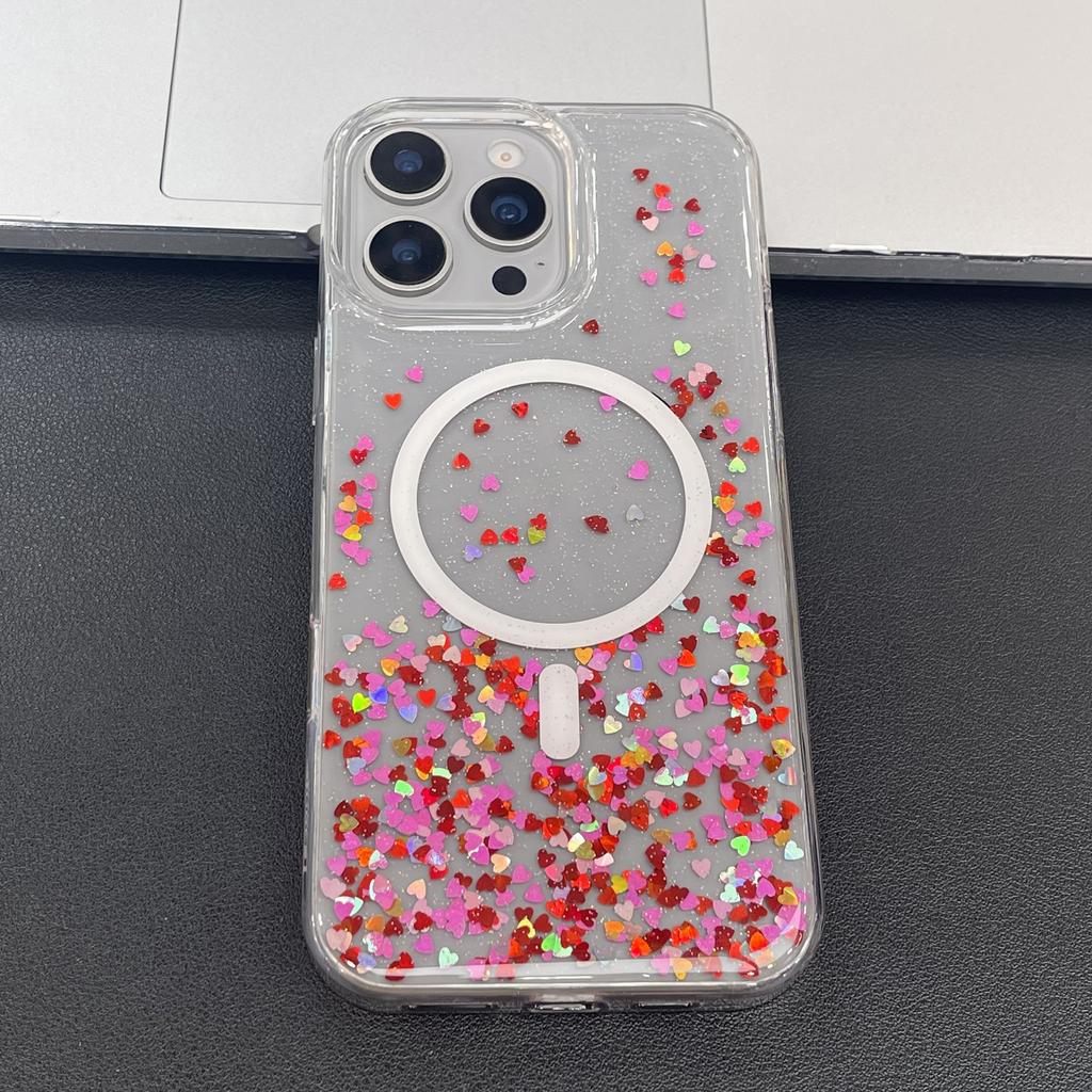 MOBEST For iPhone 16 Pro Magnetic Case Heart Shape Glitter Design TPU+PC Phone Cover