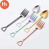 Hi Creative Stainless Steel Shovel Shaped Spoon Fork Colorful Tableware Long Handle Coffee Spoon Teaspoon Stirring Spoon