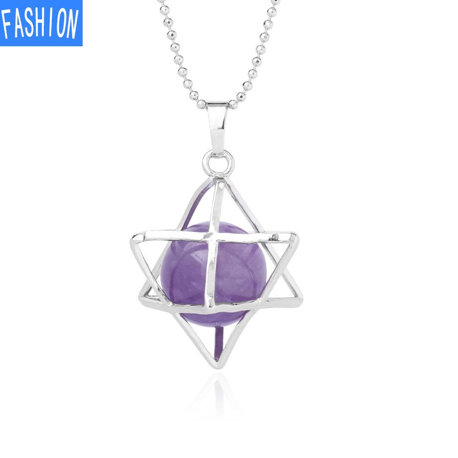 Металлическая клетка, выдолбленное ожерелье из натурального хрусталя Мелкаба с подвеской из флюорита и агата