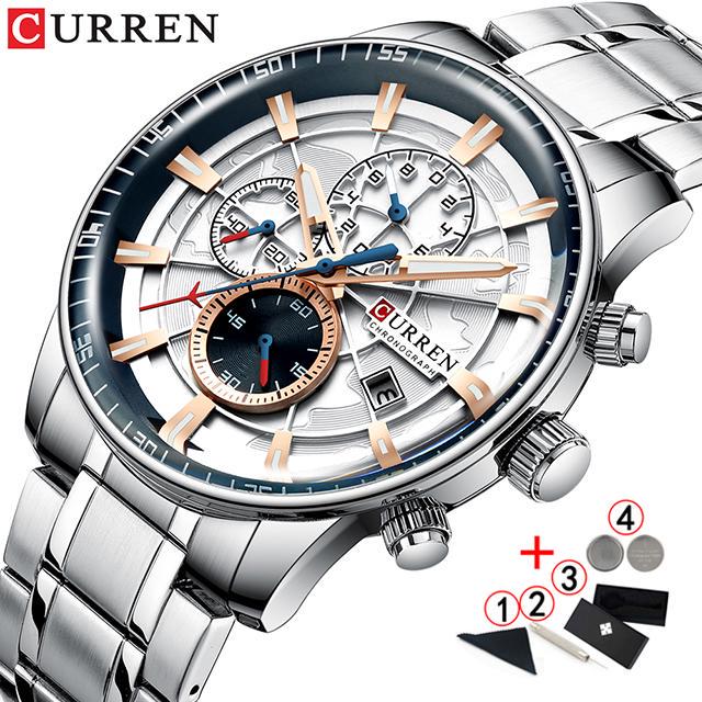 Золотые часы, мужские роскошные брендовые кварцевые наручные часы с хронографом Curren, мужские наручные часы из нержавеющей стали с большим циферблатом, 2020