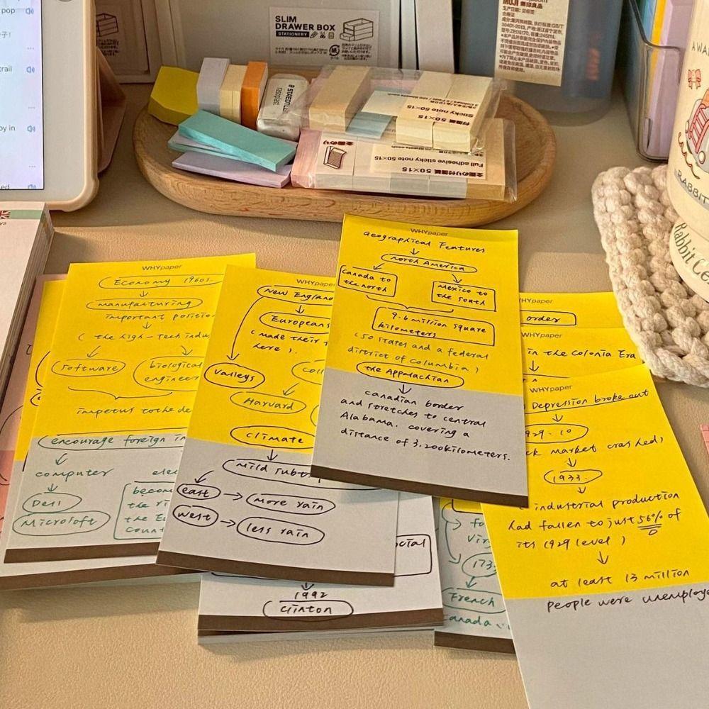 50/100Sheets Color-blocking Writing Notepad Long Style Message Paper Korean Memo Pad  School Office