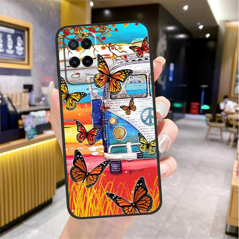 Hippie Peace Bus and Sunflower Case For Oppo A96 A76 A16 A17 A18 A60 A80 A40 A38 A58 A78 A98 A94 A74 A54 A15 A57 A77 A5 Pro