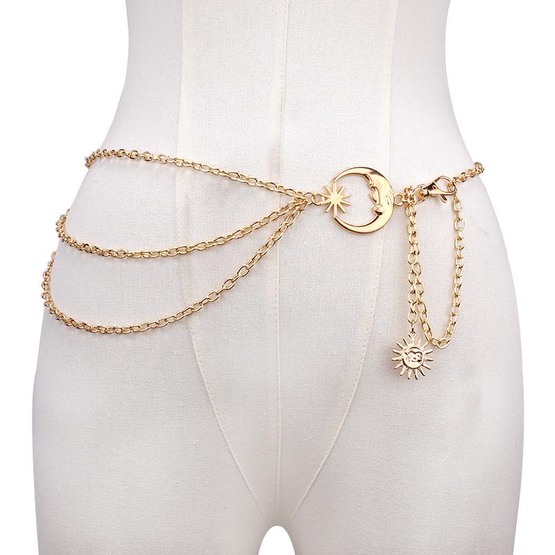 Versatile Moon & Sun Metal Waist Chain for Skirts & Pants - European & American Fashion Jewelry.