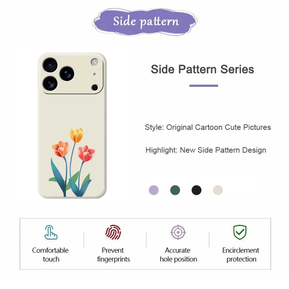 For iPhone 17 Pro Case Three Flowers Pattern Printing Straight Edge TPU Phone Back Cover