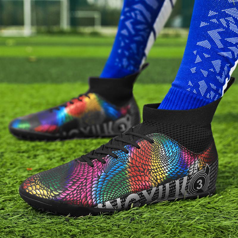 31-48унисекс футбольные бутсы с высоким верхом, эластичной резиной и мягкой подошвой TF футбольные бутсы мужские тренировочные специальные детские футбольные бутсы для соревнований