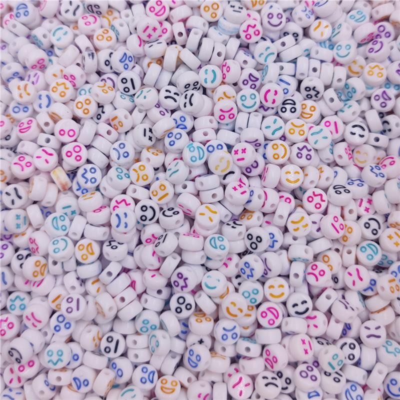 50 шт., эмодзи, смайлик, улыбающееся и плачущее лицо, свободные акриловые бусины овальной формы, разноцветные подвески, аксессуары для изготовления ювелирных изделий своими руками