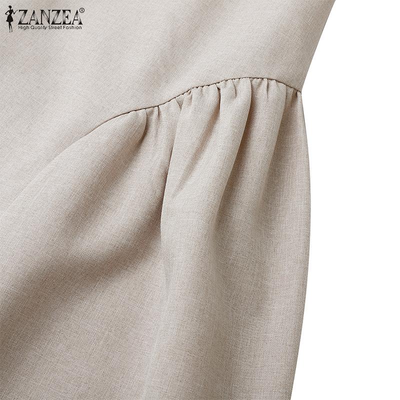 ZANZEA Женские винтажные платья с круглым вырезом и вырезом без рукавов, с тонкой талией, для вечеринок, со складками