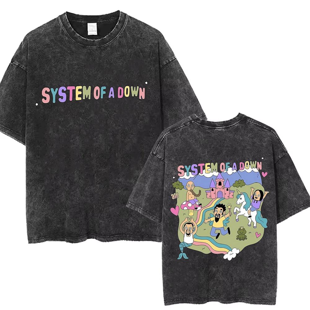 System of A Down Toxicity Album Graphic Washed Tshirt Men Women Rock Oversized T Shirts Male Vintage Alternative Metal Tshirts
