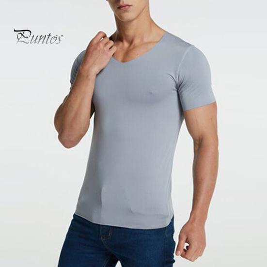 Мужские футболки Ice Silk, повседневная спортивная футболка с коротким рукавом, летняя дышащая влагоотводящая майка с V-образным вырезом