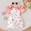 Children's Clothing Baby Set 0-3Y Pink Short Sleeve Baby Bodysuit + Bowknot Carrier Pants
