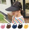 Unisex Sun Hat Adjustable Elastic Band Empty Top Wide Long Brim Sun Protection Anti-UV Lightweight Solid Color Anti-slip Breathable Women Men