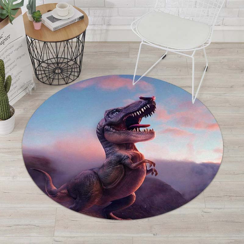 Круглые ковры с динозаврами дикой природы, 3D мощный напольный динозавр с нескользящим ковриком, круглый коврик для комнаты, качественный кухонный коврик с принтом, детский игровой коврик