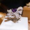 Серебряное Преувеличенное Кольцо с Сапфиром в Виде Креативного Бантика, Яркое, Роскошное, Инкрустированное Кольцо-Бабочка, Подарок для Вечеринки