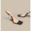 2025 Summer New Rhinestone Strap Sandals Women's High Heels Stiletto Transparent Square Head Silver Sandals Black