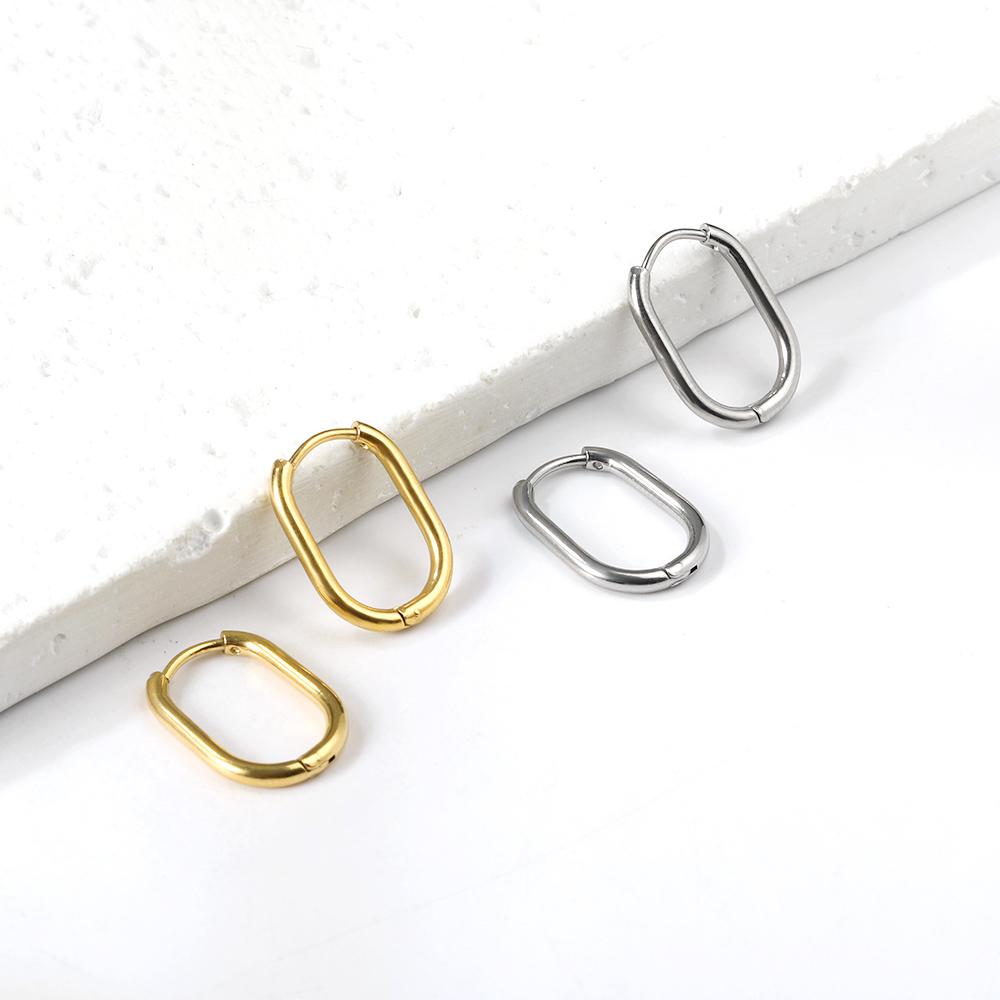 LUXUSTEEL 2PCS Stainless Steel Oval Hoops Earrings For Women Men Gold Silver Color Rock Earrings Piercing Jewelry Gift