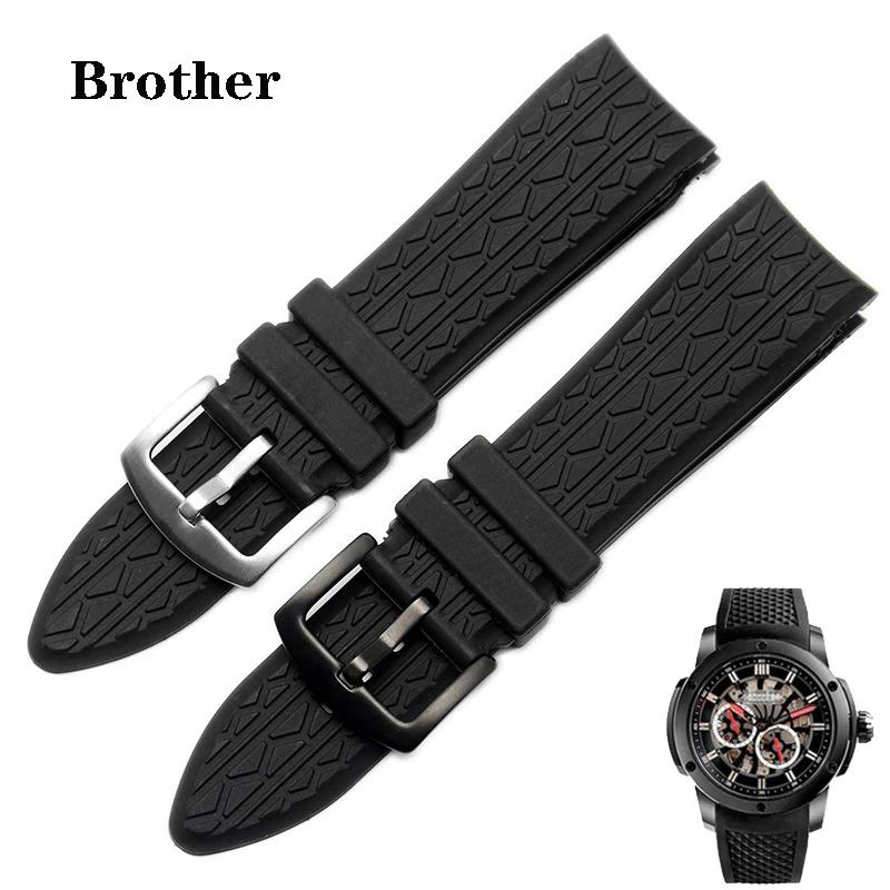 24mm Black Silicone Straps for Porsche Design P6612 Watch Strap Watchband Belt Wristband Replacement Watch Bracelet