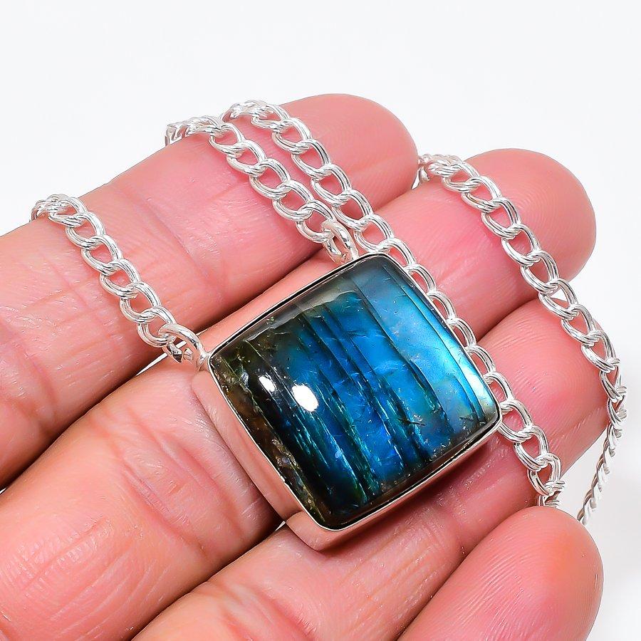 Labradorite Gemstone Handmade 925 Sterling Silver Jewelry Necklace 20" KJ-647