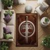 Historical Round Table Warrior Design Carpet Renaissance Knight WizardThemed Floor Mat for Vintage Living Room Bedroom Decor