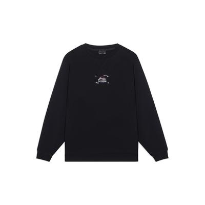 Li-Ning Спортивная серия Trend с буквенным принтом и логотипом, пуловер с круглым вырезом, свободная повседневная толстовка с длинными рукавами, топы унисекс, черные AWDT063-2