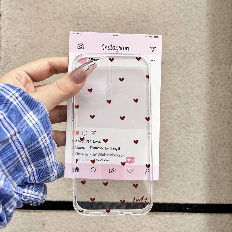 Модный Черно-Белый Чехол для Телефона с Сердечками Любви Для iPhone 16 17 14 15 11 12 Mini 13 Pro Max XS XR 7 8Plus Прозрачный Мягкий ТПУ Чехол